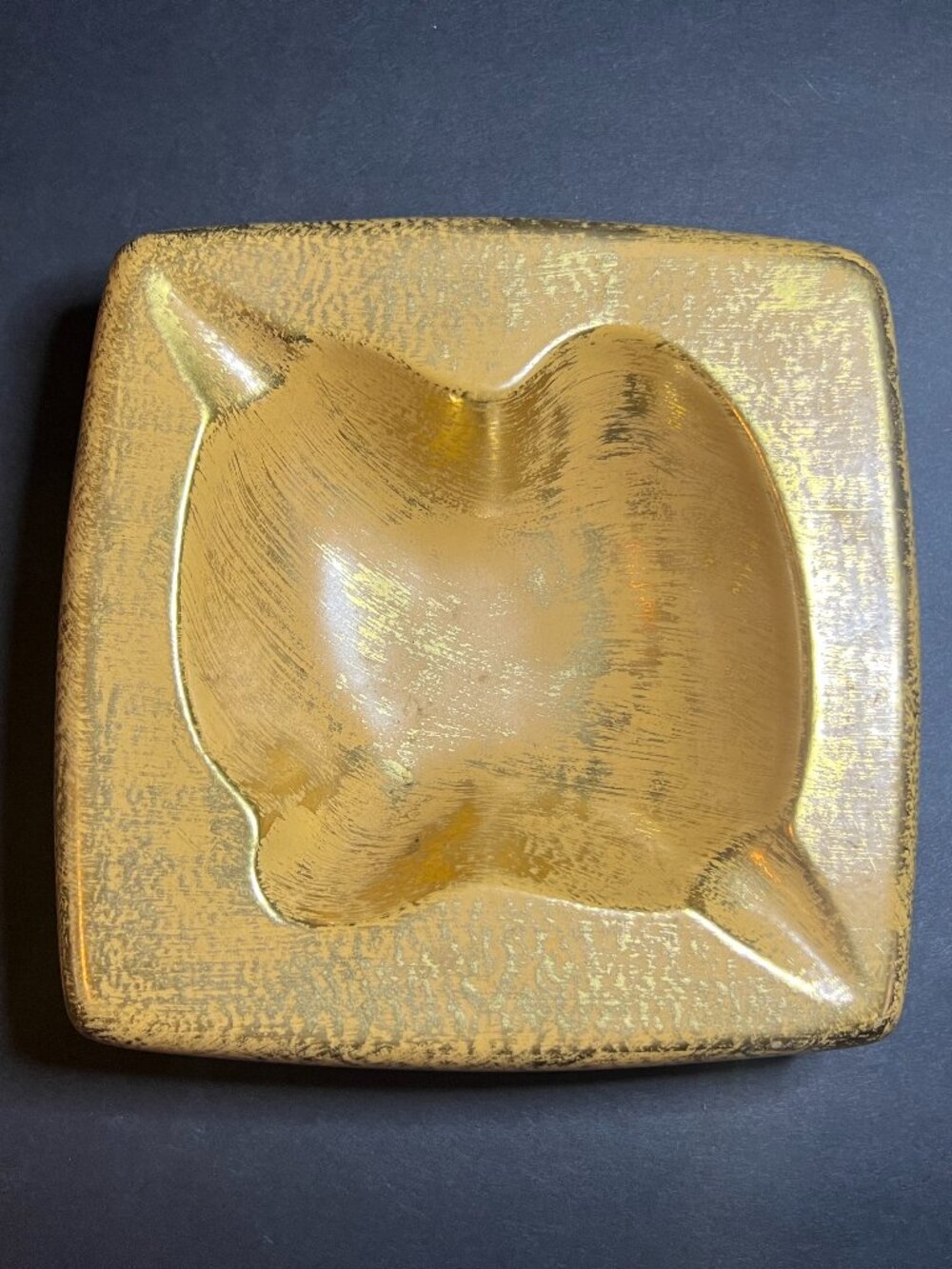 Vintage MCM Stangl Hand Painted Granada Gold Collectible Square Ashtray 6.5"